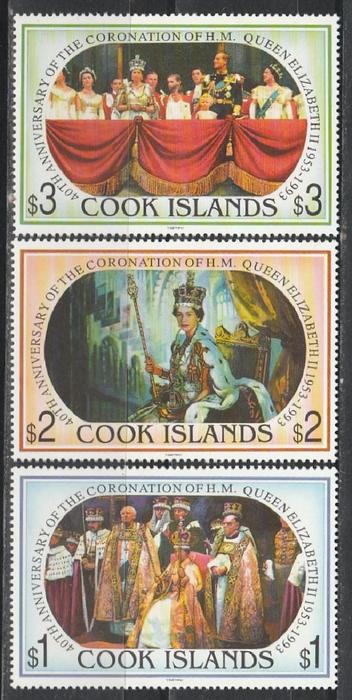 О-ва Кука 1993, 40 лет Коронации Елизаветы II, 3 марки)